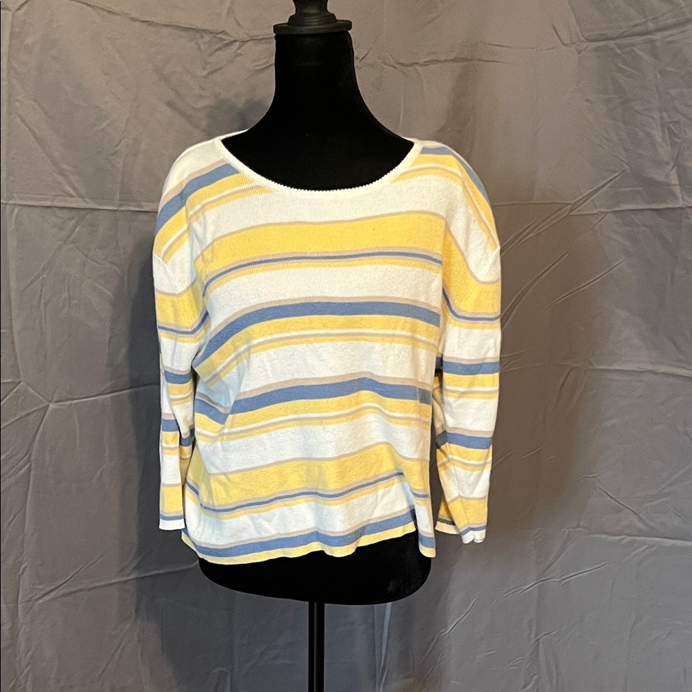 Christopher & Banks Yellow and Blue Striped Blouse
